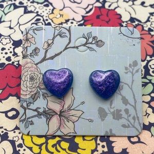 3 for $12 - Handmade Heart Purple Chrome Glitter Sterling Silver Earrings
